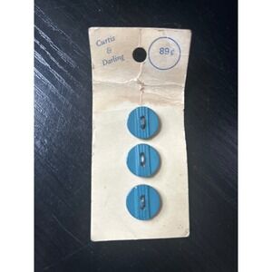 Vintage Curtis & Darling Teal Blue Striped Shank Buttons Set of 3 Original Card